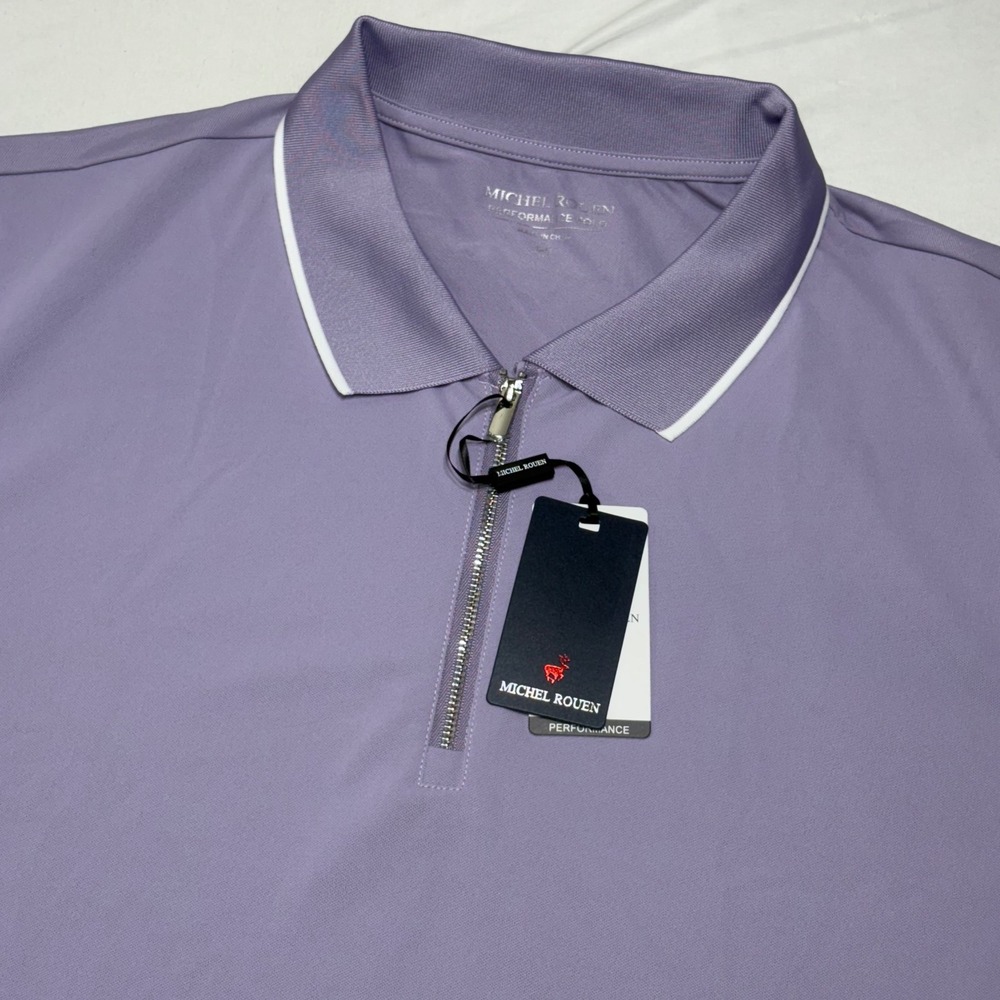 Michel Rouen Performance Polo Mens 2XL Lavender Quarter Zip Golf Shirt MRPS025